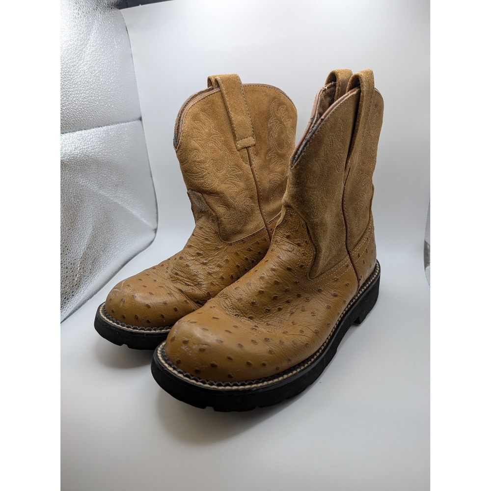 Ariat Fatbaby Womens 9.5B Western Boots Faux Ostrich Suede Tan Brown - Picture 2 of 16
